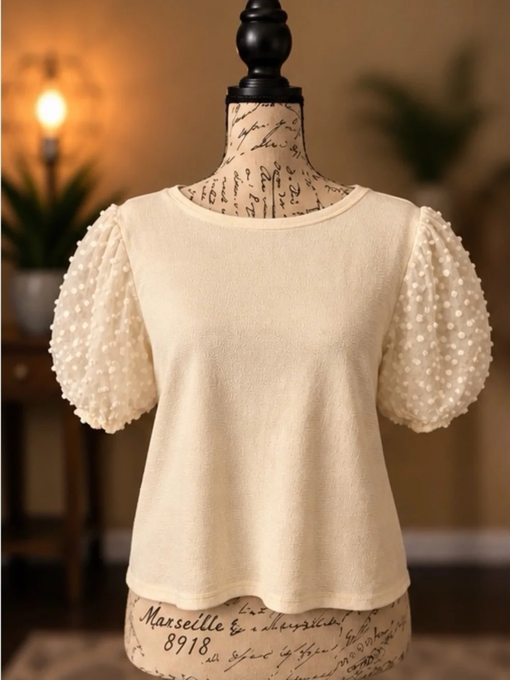 Maeve Anthropologie Ivory Swiss Dot Puff Sleeve Top Medium